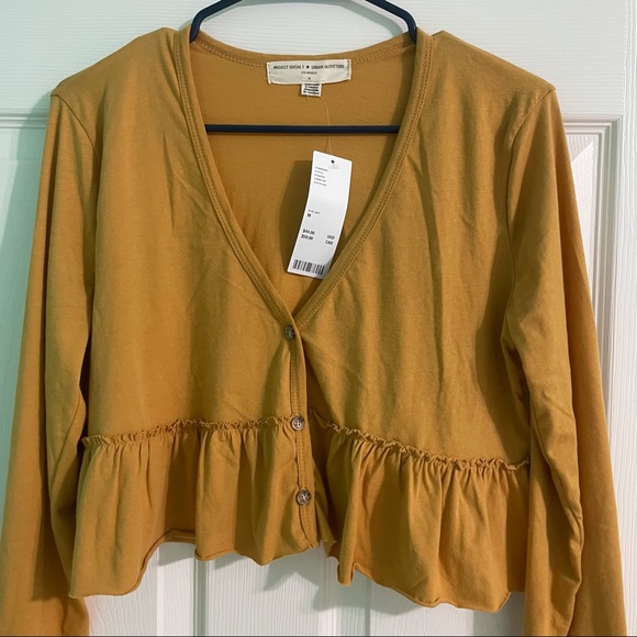 Urban Outfitters Tops - YELLOW PEPLUM STRIPED LONG SLEEVE CROP TOP
